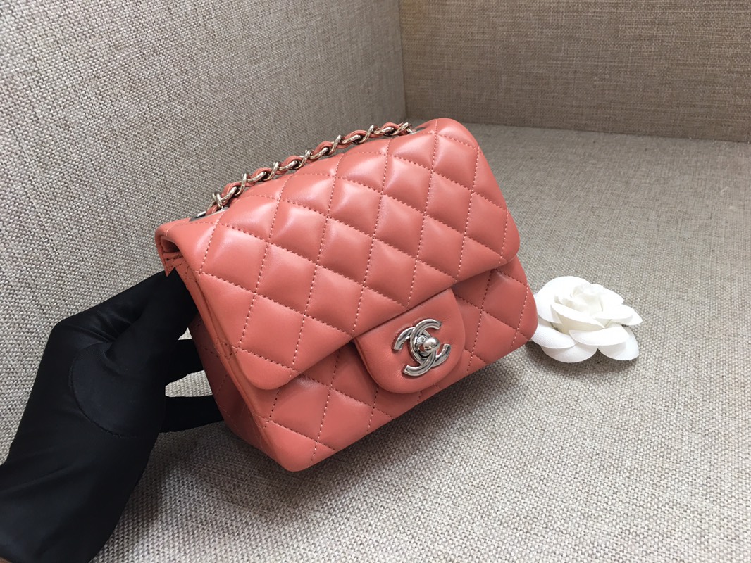 Mini Classic Flap Lambskin Bag A01115 Cream Pink/Silver